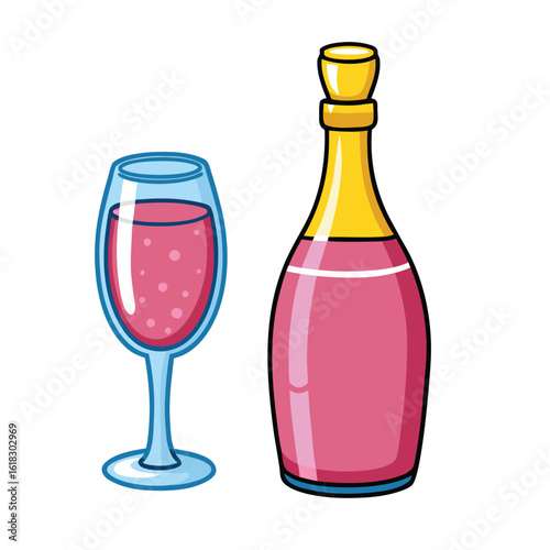 Pink beverage bottle and glass drink