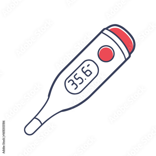 Digital thermometer with red accents and temperature reading medical health