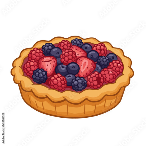 Berry fruit pie in shortcrust pastry, no background