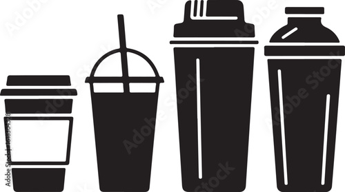 Takeaway drink containers and shakers black white