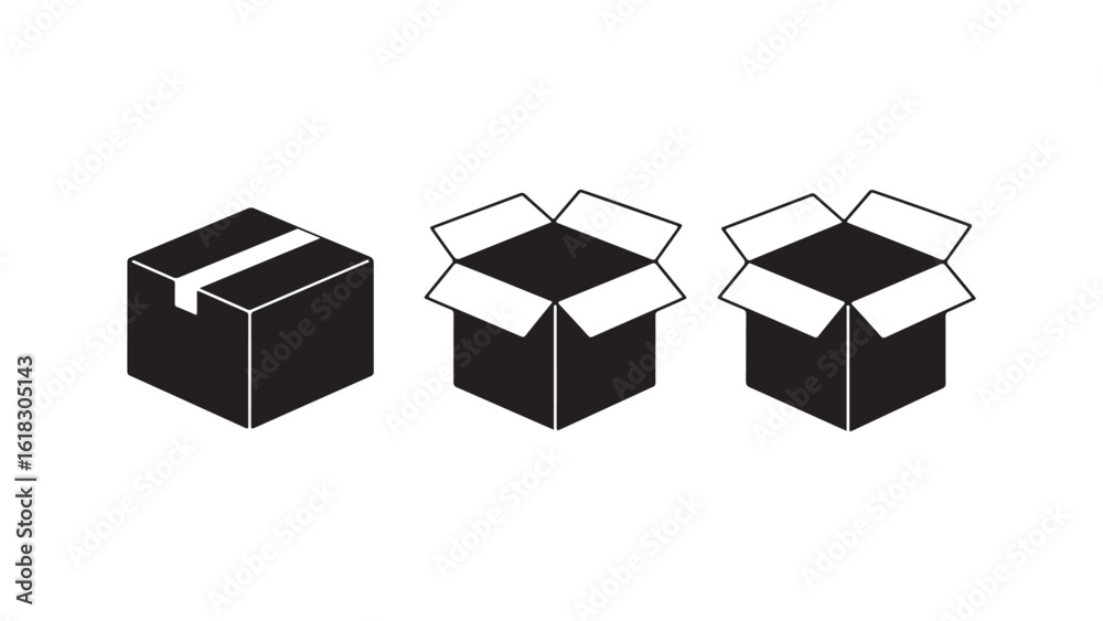Obraz premium Open box icons set, closed and partially open