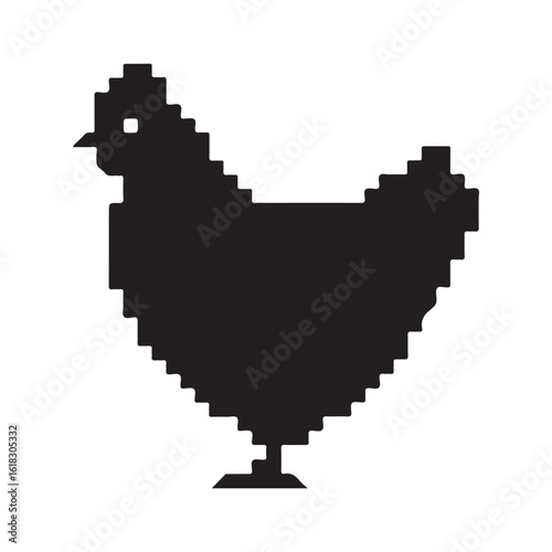 Pixel chicken icon, retro game style, black and white