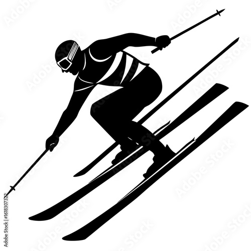 Dynamic Skier Silhouette: Winter Sports & Outdoor Adventure