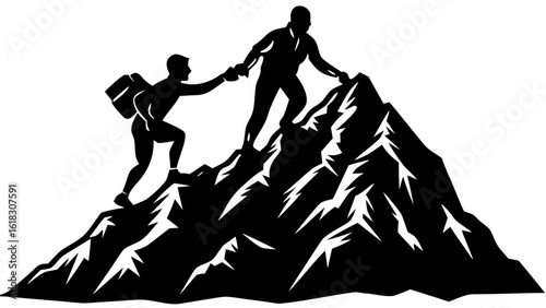 Helping Hand Mountain Climb Silhouette: Support & Teamwork