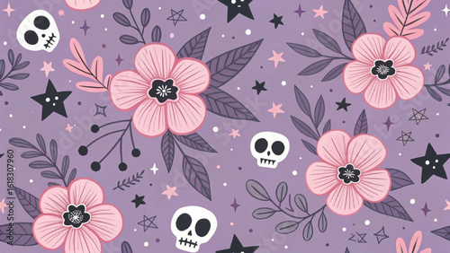 Seamless pattern with white skulls vector background