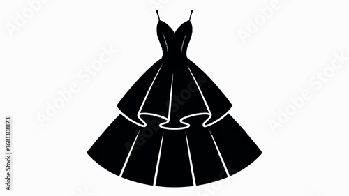 Elegant black and white silhouette of a formal evening gown with a fitted bodice and flowing full skirt