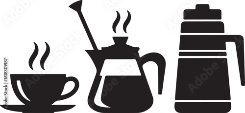 Hot beverage preparation and serving coffee cup saucer