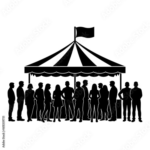 Group of people waiting in line at beer tent during Oktoberfest  