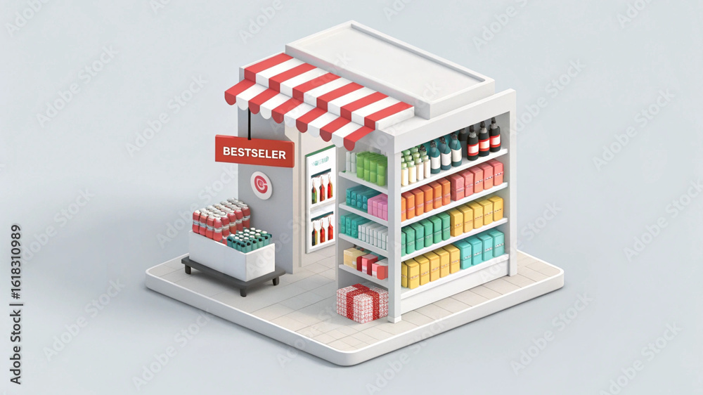 Fototapeta premium 3D Isometric Store Interior with Product Shelves
