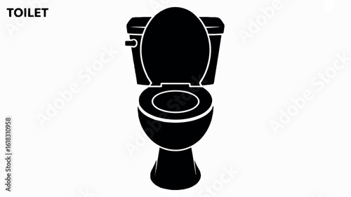 Simple black and white silhouette of a toilet on a clean white background