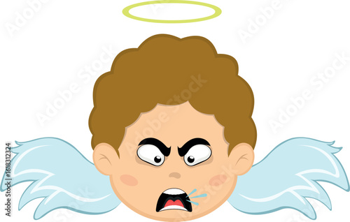 vector illustration face angel character cartoon, with an angry expression, talking and screaming