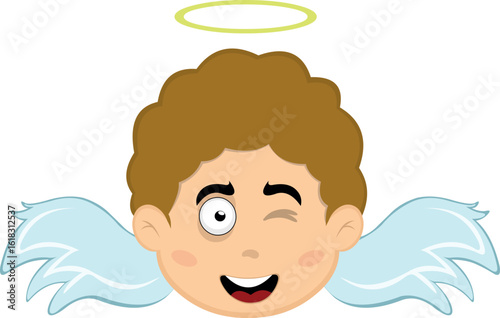 vector illustration face angel character cartoon, with a cheerful expression and winking eye