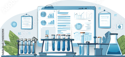 Modern Biotech Laboratory with Test Tubes and Analytical Charts in Clean Layout