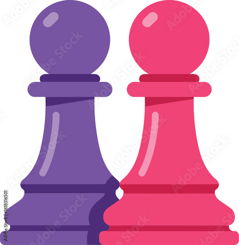 Chess pawns purple and pink pieces isolated on white background simple design vector illustration