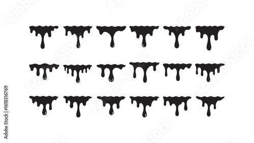 Black liquid drips collection isolated on white background