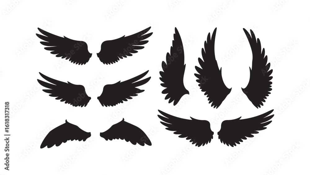 Fototapeta premium Black wings set isolated on white background