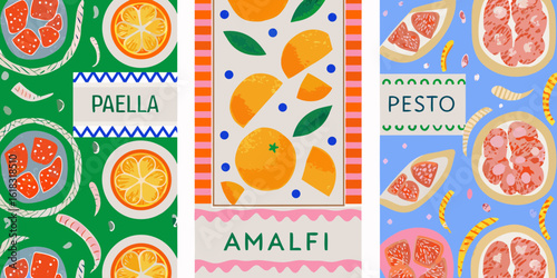 Collage of italian food and fruit with text labels