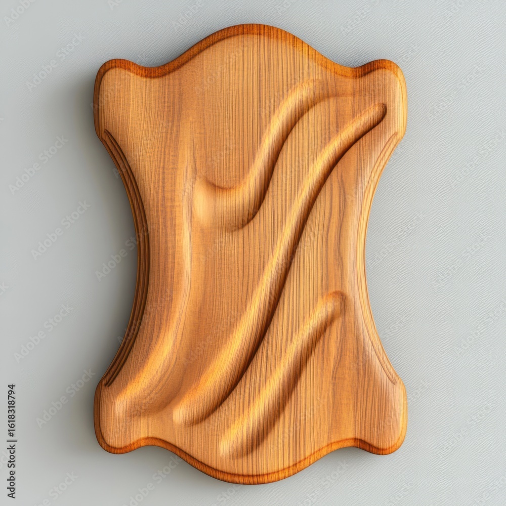 Fototapeta premium Ornate, light brown wooden panel, sculpted with flowing lines