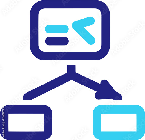 A flowchart icon depicting a logical decision with branching paths, representing an algorithm, conditional statement, or workflow.