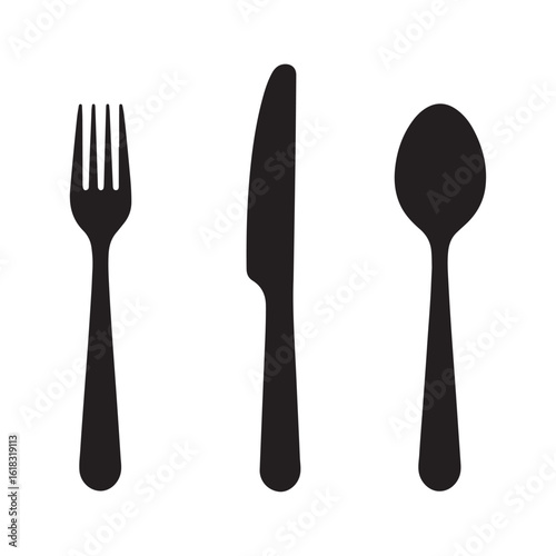 Fork knife spoon cutlery set flat style dining tableware