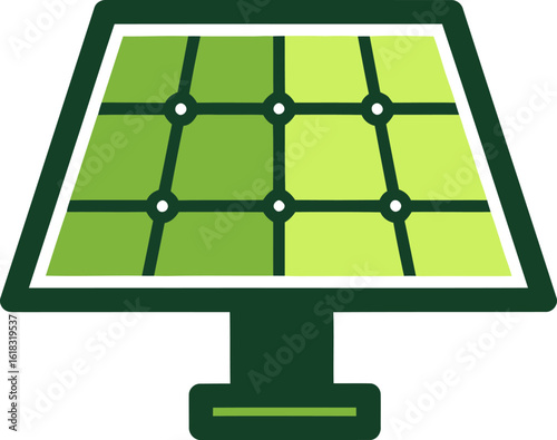 A stylized green solar panel icon with a grid, symbolizing renewable, clean, and sustainable energy.