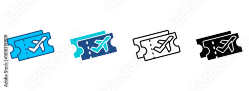 Ticket Flight Icon Set With Multiple Styles. Vector Illustration