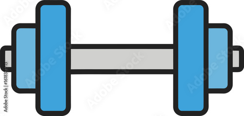 A stylized blue and grey dumbbell icon, representing fitness, weightlifting, and gym exercise.
