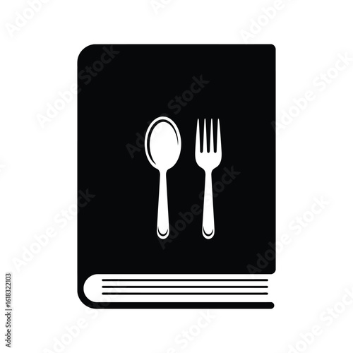 Recipe Book Icon Black and White Cookbook with Spoon and Fork Symbol