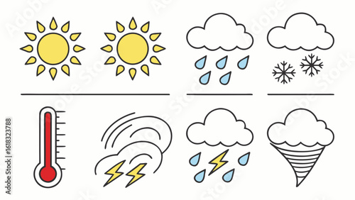 Collection of weather icons representing different atmospheric conditions