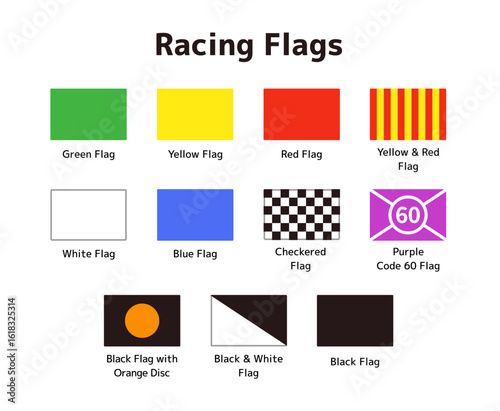 Racing and karting flags. Vector icon set. Rectangular shape