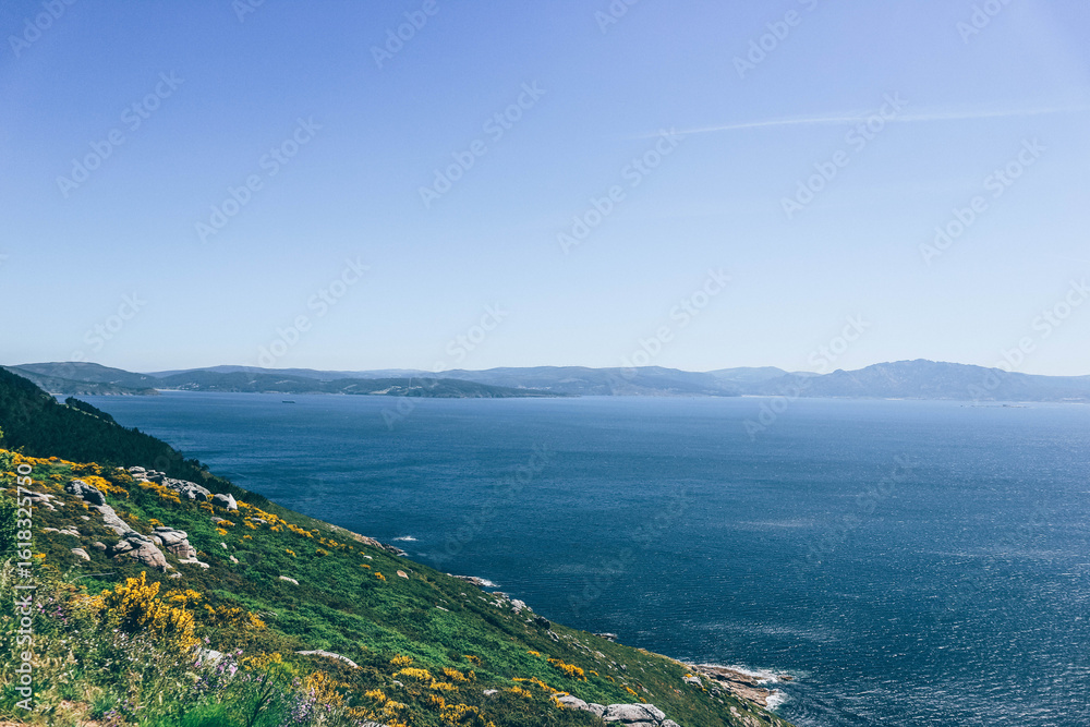view of the coast of the atlantic spanish ocean on sunny day galicia view of the coast of the atlantic spanish ocean on sunny day galicia