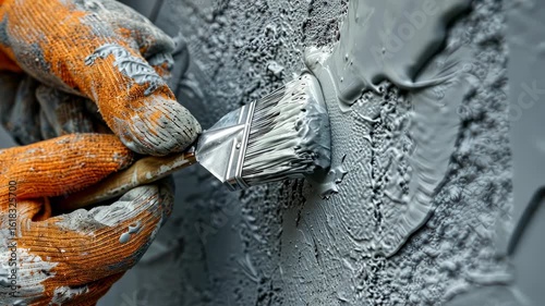 Close-up of Hands Painting a Wall with Gray Paint