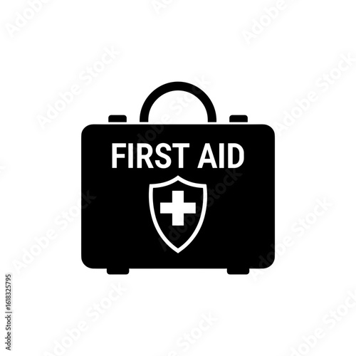 First Aid kit in black silhouette style with safety concept  