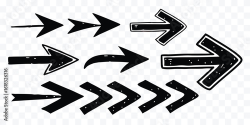 Hand Drawn Arrows Pointing Right with Various Styles and Designs for Web and Graphic Projects