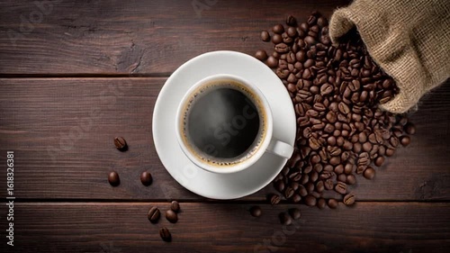 Tasse de café chaud et grains torréfiés