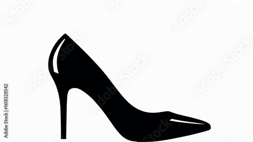 Elegant black high heeled pump shoe silhouette on a clean white background