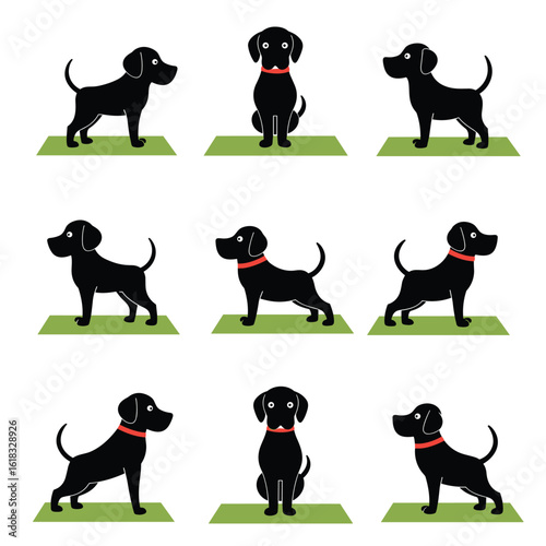 A series of cute cartoon-style dogs