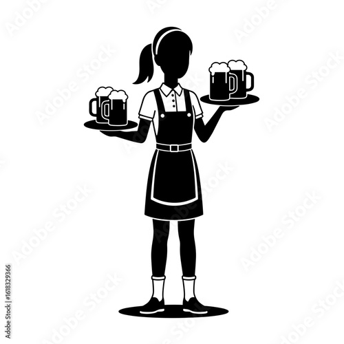 black waitress serving beer mugs on trays clip art preview