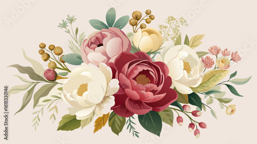 Elegant floral arrangement with peonies and berries