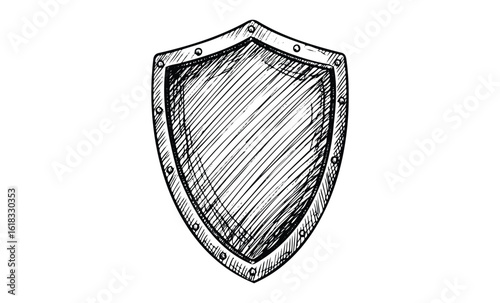 Vintage hand-drawn shield sketch with detailed line art. Vector retro hand drawn illustration