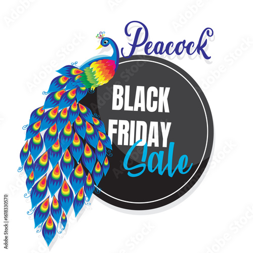 Rainbow color Peacock with black friday sale banner.