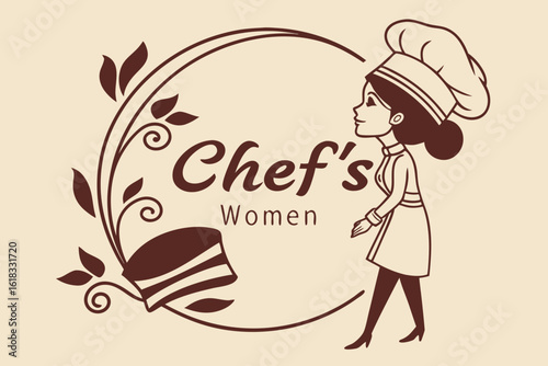 Elegant Woman Chef Logo with Culinary Flourish.