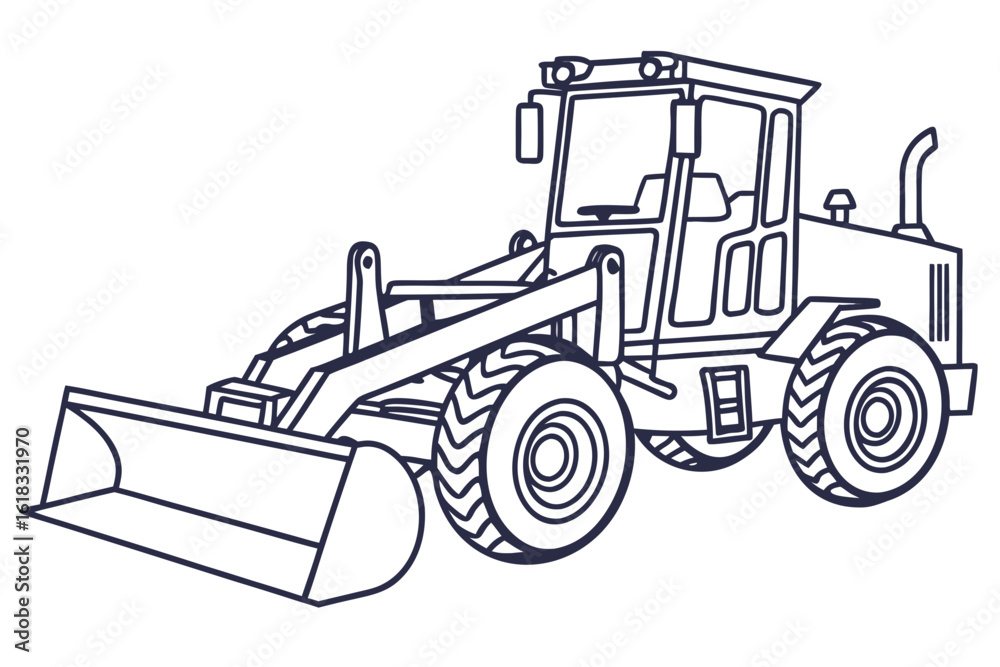 Naklejka premium Line Art Illustration of a Wheel Loader Construction Vehicle.