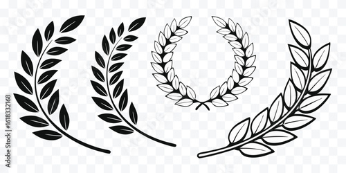 Elegant Laurel Wreaths and Branches Collection for Awards and Graphic Design Projects Black and White Vector Elements