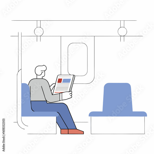 Man Reading News on Subway