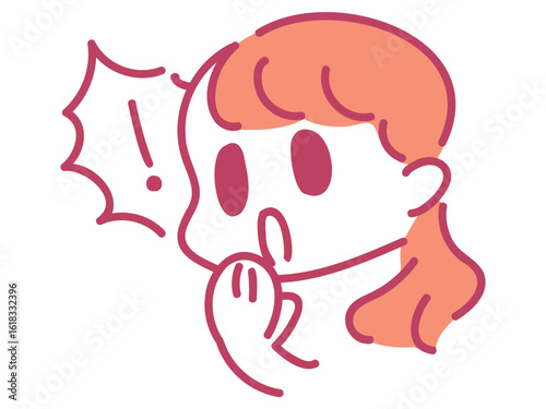 驚いた顔で口に指を当てる女の子のイラスト