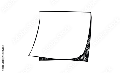 Hand-drawn blank paper sheet with shadow on white background. Vector retro hand drawn illustration