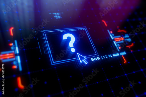 Photos Questionmark icon on a digital display with reflection