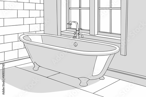 Vintage Clawfoot Bathtub with Window and Tile Wall.