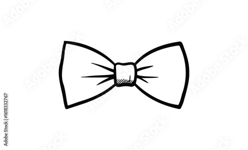 Simple black and white bow tie illustration on white background. Vector retro hand drawn illustration